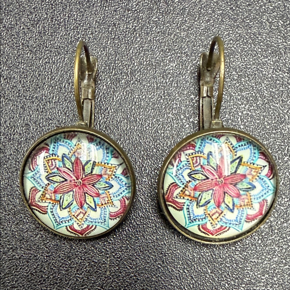 Bohemian Mandala Earrings with Bronze Accents